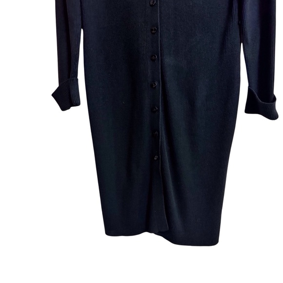 Vintage Size Small Black Boho Western Collared Button Up Ribbed Sweater Dress - Picture 3 of 6